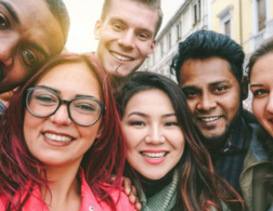 group of young people selfie