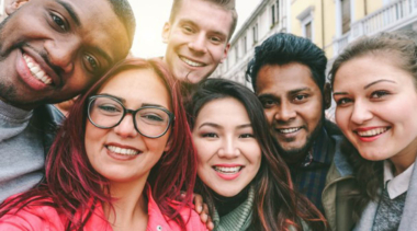 group of young people selfie