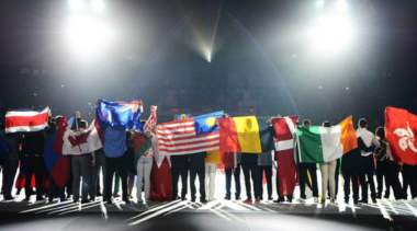 people holding flags from many countries