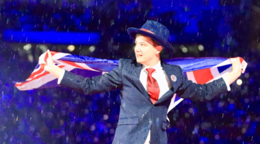 Photo of Haydn celebrating winning his gold medal in aircraft maintenance at WorldSkills Kazan 2019