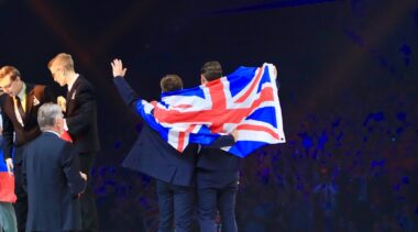 Photo of Team UK celebrating in Budapest 2018