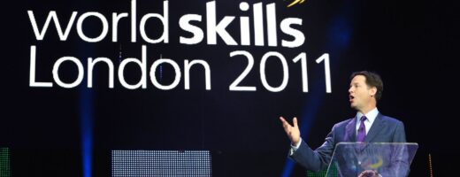 Photo of Nick Clegg on stage at WorldSkills London 2011