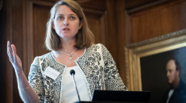 Photo of Dr Susan Relly speaking at the launch of the SKOPE report