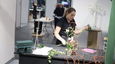 Young person competing in Floristry competition