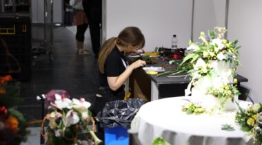 Young person competing in Floristry competition