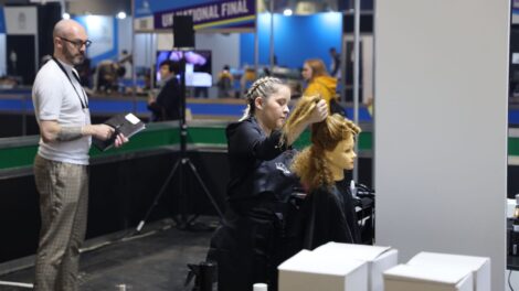 Young person competing in Hairdressing competition