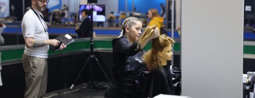 Young person competing in Hairdressing competition