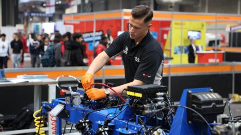 Young person competing in Heavy Vehicle Technology competition