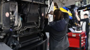 Young person competing in Heavy Vehicle Technology competition