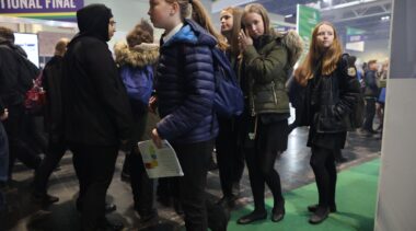 young people queueing at worldskills uk live