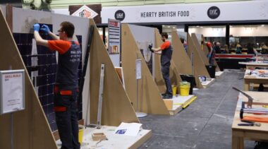 Young people competing in Wall and Floor Tiling competition