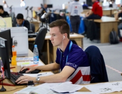 Photo of Ross competing in the mechanical engineering CAD competition