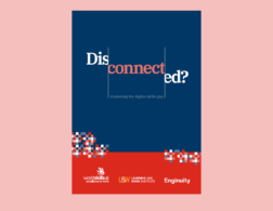 Disconnected report front cover on pink background