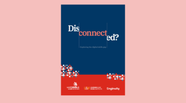Disconnected report front cover on pink background