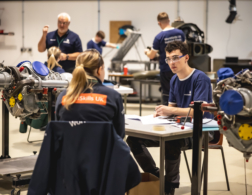 Aircraft maintenance workshop with WorldSkills UK competitors.